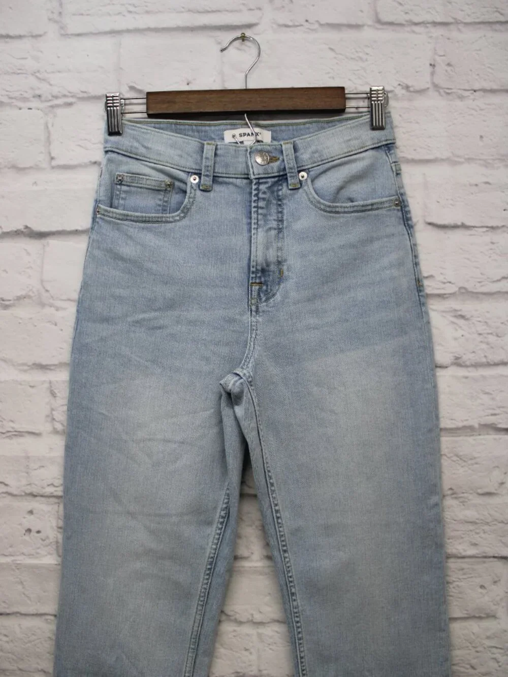 Spanx Size 6 Faded Light Wash Denim Blue Mid Rise Straight Leg Jeans